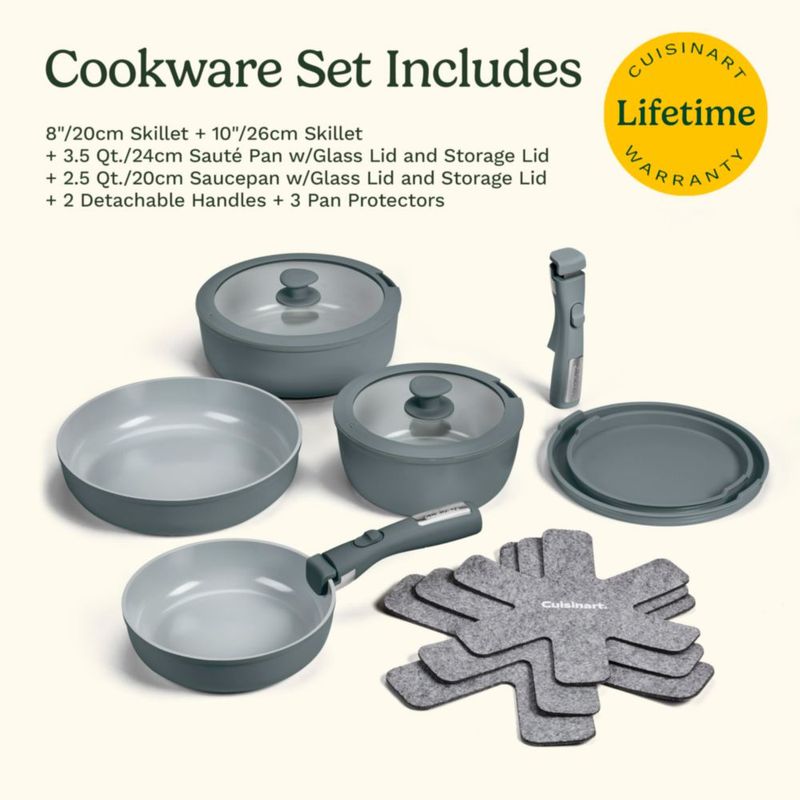 Juego de ollas y sartenes cerámicas Cuisinart ClickSmart 13 piezas color Earl Grey D53C-13DG