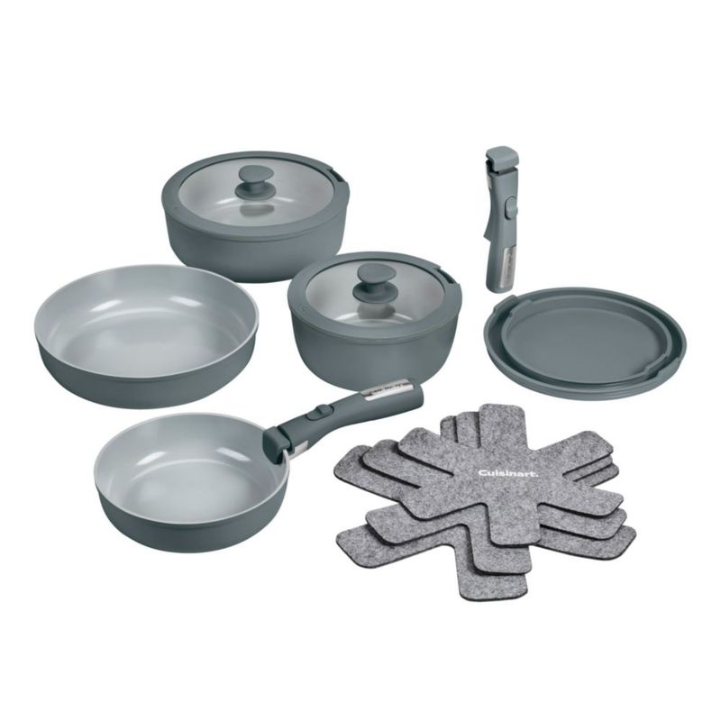 Juego de ollas y sartenes cerámicas Cuisinart ClickSmart 13 piezas color Earl Grey D53C-13DG