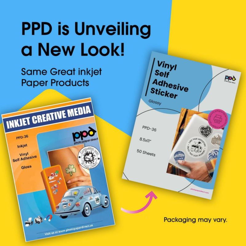 Papel adhesivo para stickers PPD 50 hojas 21x297 cm brillante para impresora de inyección de tinta