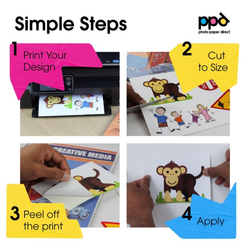 Papel adhesivo para stickers PPD 50 hojas 21x297 cm brillante para impresora de inyección de tinta