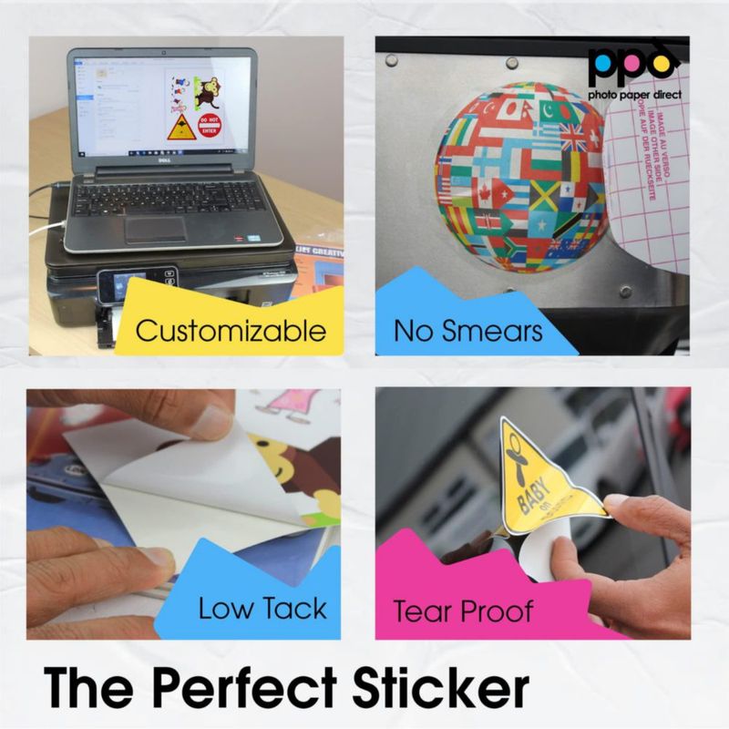 Papel adhesivo para stickers PPD 50 hojas 21x297 cm brillante para impresora de inyección de tinta