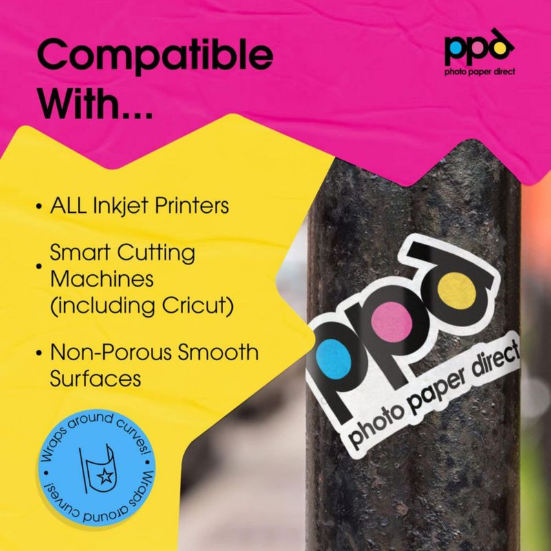 Papel adhesivo para stickers PPD 50 hojas 21x297 cm brillante para impresora de inyección de tinta