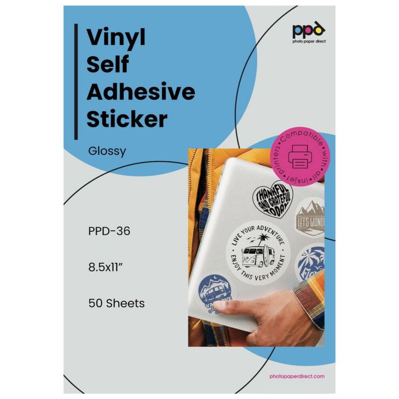 Papel adhesivo para stickers PPD 50 hojas 21x297 cm brillante para impresora de inyección de tinta