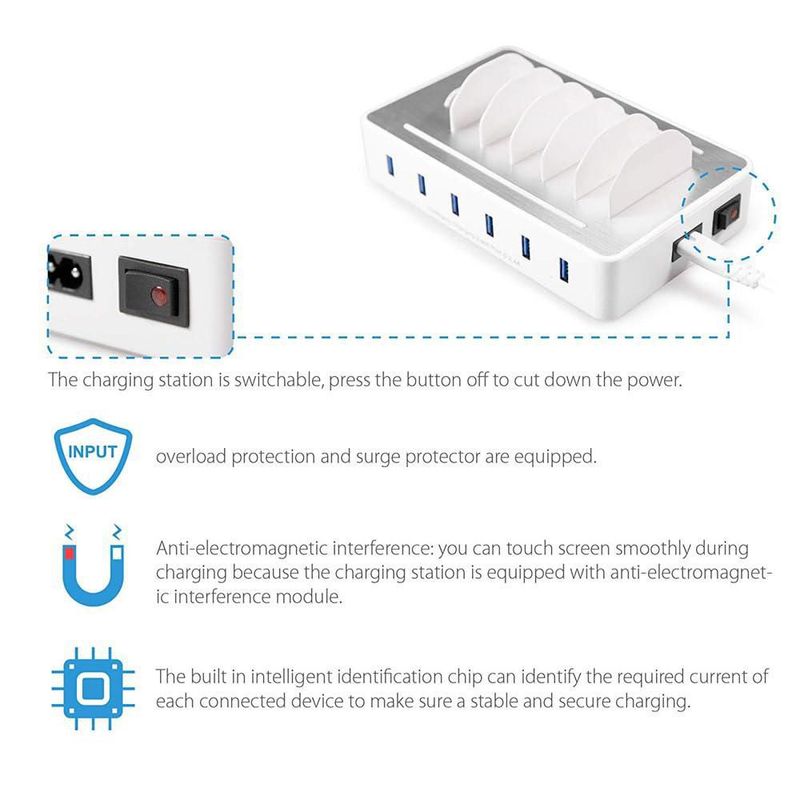 Estación de carga Chargeknight con 6 puertos USB de 50 W para varios dispositivos