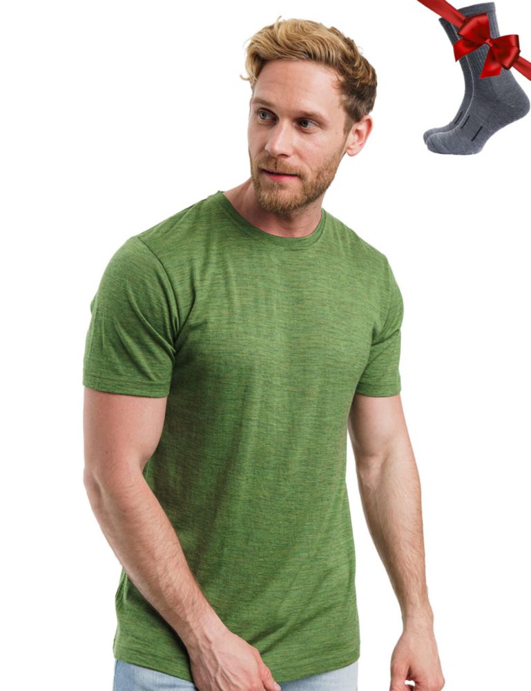 CAMISETA Merino.tech Talla Grande Color Oliva Bosque + Calcetines