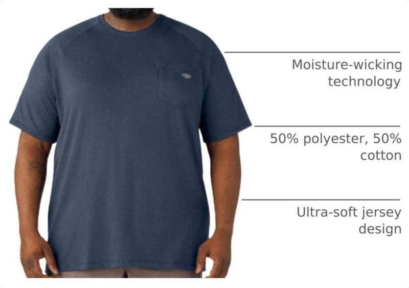Camiseta Dickies Cooling de Manga Corta con Bolsillo – Talla L – Azul Marino Oscuro