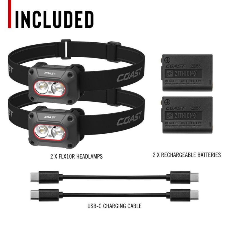 Linterna frontal Coast FLX10R 1000 lm USB‑C impermeable - paquete de 2