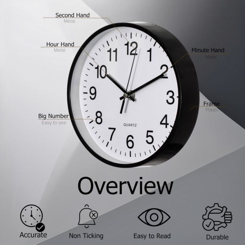 Reloj de pared Clockswise 30 cm Analógico Silencioso Negro