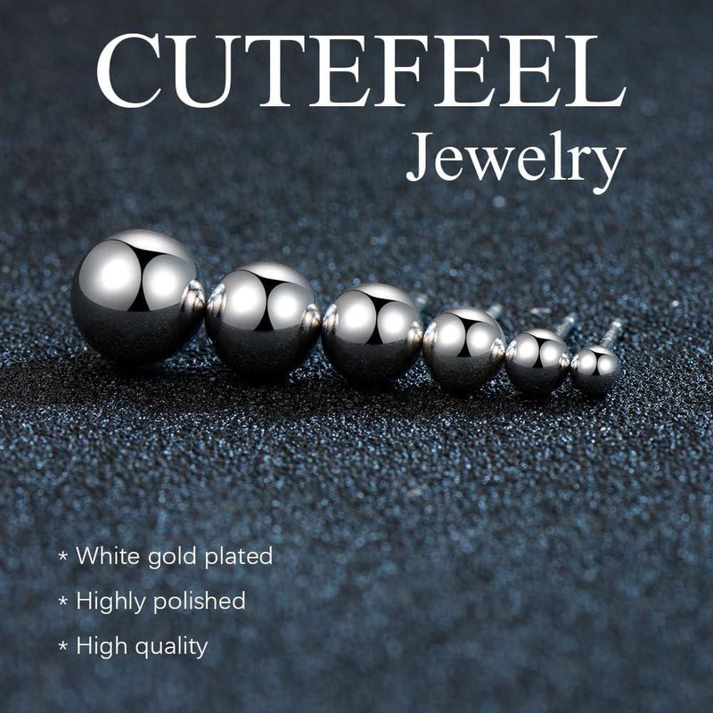 Arete CUTEFEEL de bola 8 mm con chapado en oro blanco de 18K
