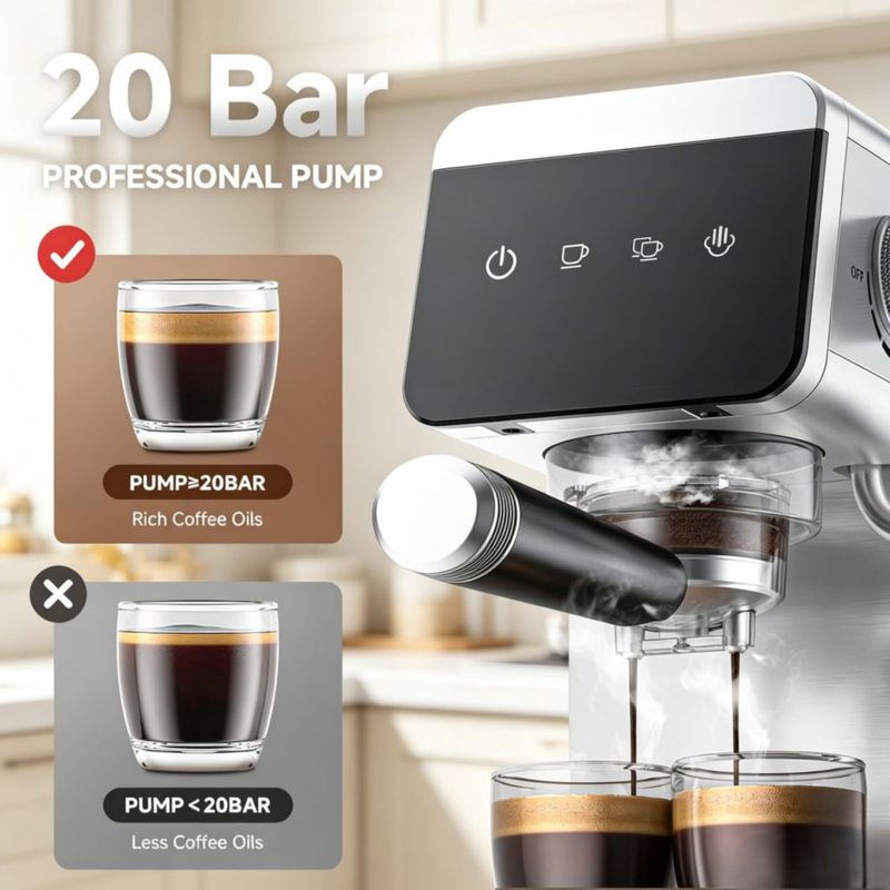 Máquina de Espresso AMZCHEF 20 Bar Acabado Plateado Mate 1350W