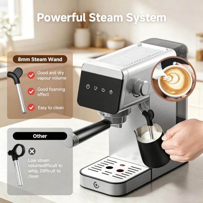 Máquina de Espresso AMZCHEF 20 Bar Acabado Plateado Mate 1350W