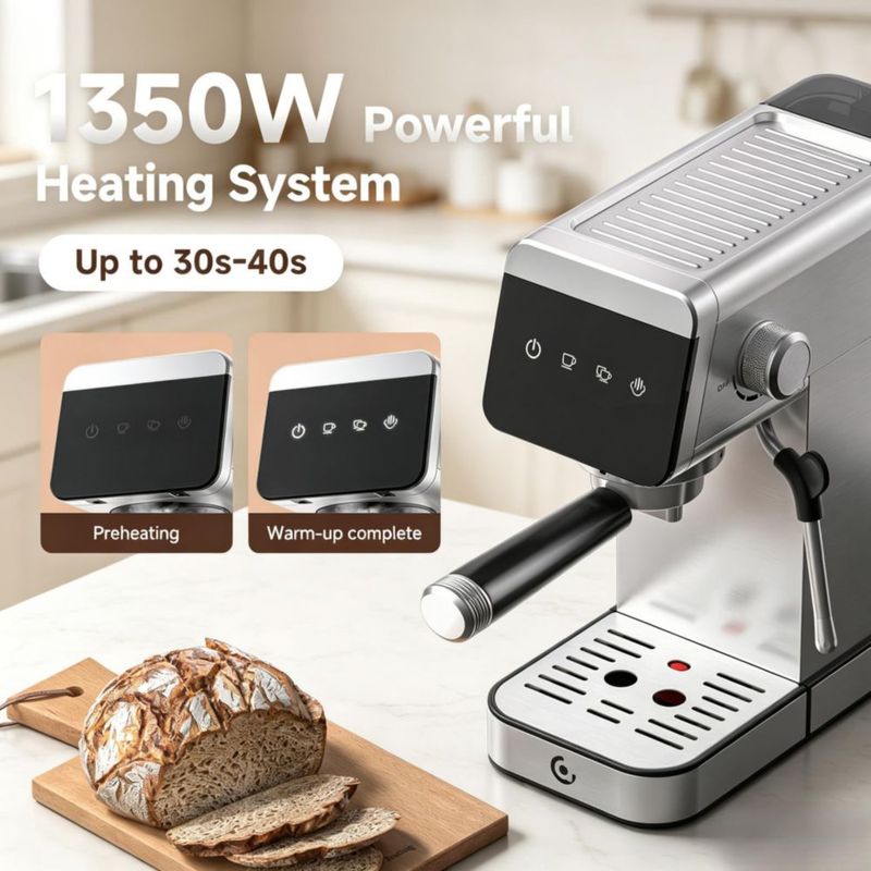 Máquina de Espresso AMZCHEF 20 Bar Acabado Plateado Mate 1350W