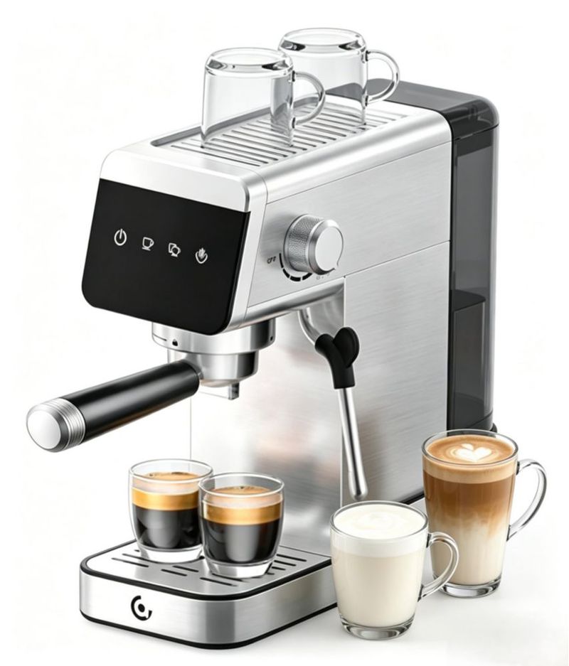 Máquina de Espresso AMZCHEF 20 Bar Acabado Plateado Mate 1350W