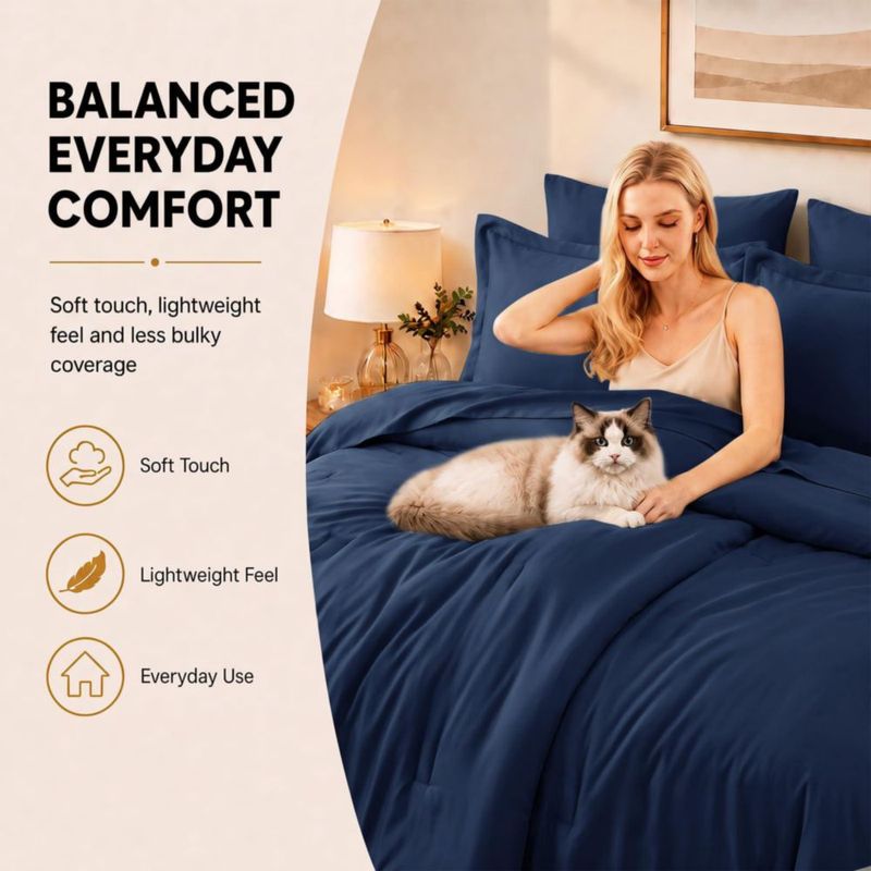 Juego de ropa de cama CozyLux Queen 7 piezas color azul marino microfibra