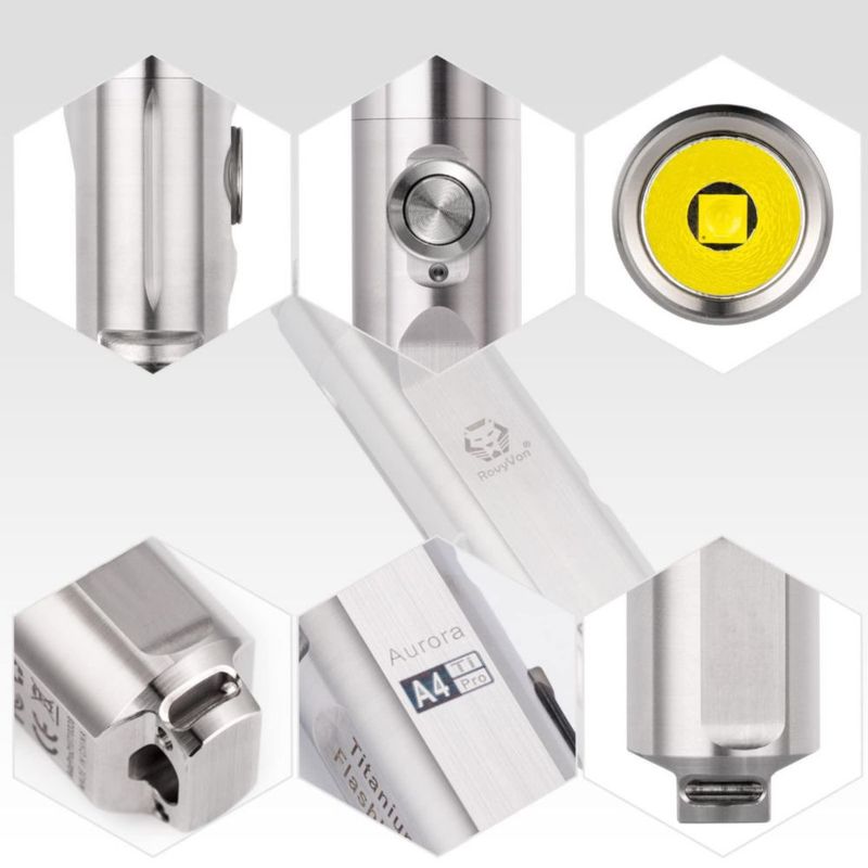 Linterna de llavero RovyVon A4 Pro de titanio con USB‑C 650 lúmenes