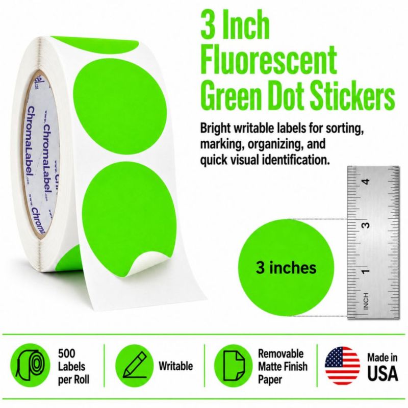 Etiquetas de puntos ChromaLabel 76 cm verde fluorescente 500/rollo
