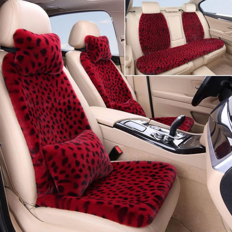 Fundas de asiento Seemehappy rojo con estampado de leopardo ajuste universal