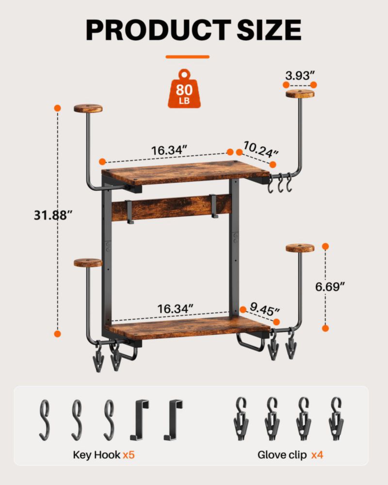 Soporte de Cascos Forjarn de 2 Niveles con 4 Soportes y Montaje en Pared