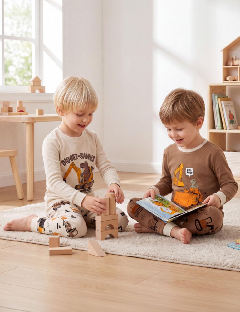 Pijama Yoofoss 3T Algodón Orgánico 4 Piezas Marrón Excavadora