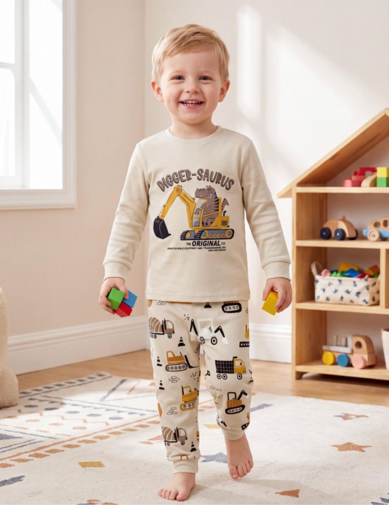 Pijama Yoofoss 3T Algodón Orgánico 4 Piezas Marrón Excavadora