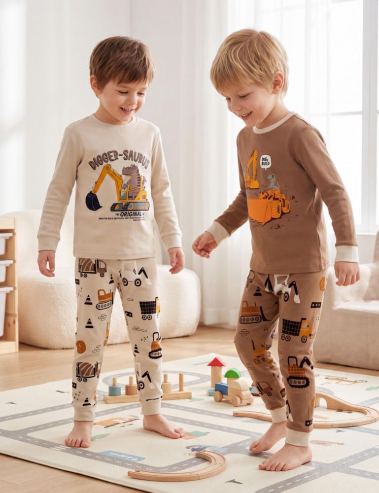 Pijama Yoofoss 3T Algodón Orgánico 4 Piezas Marrón Excavadora