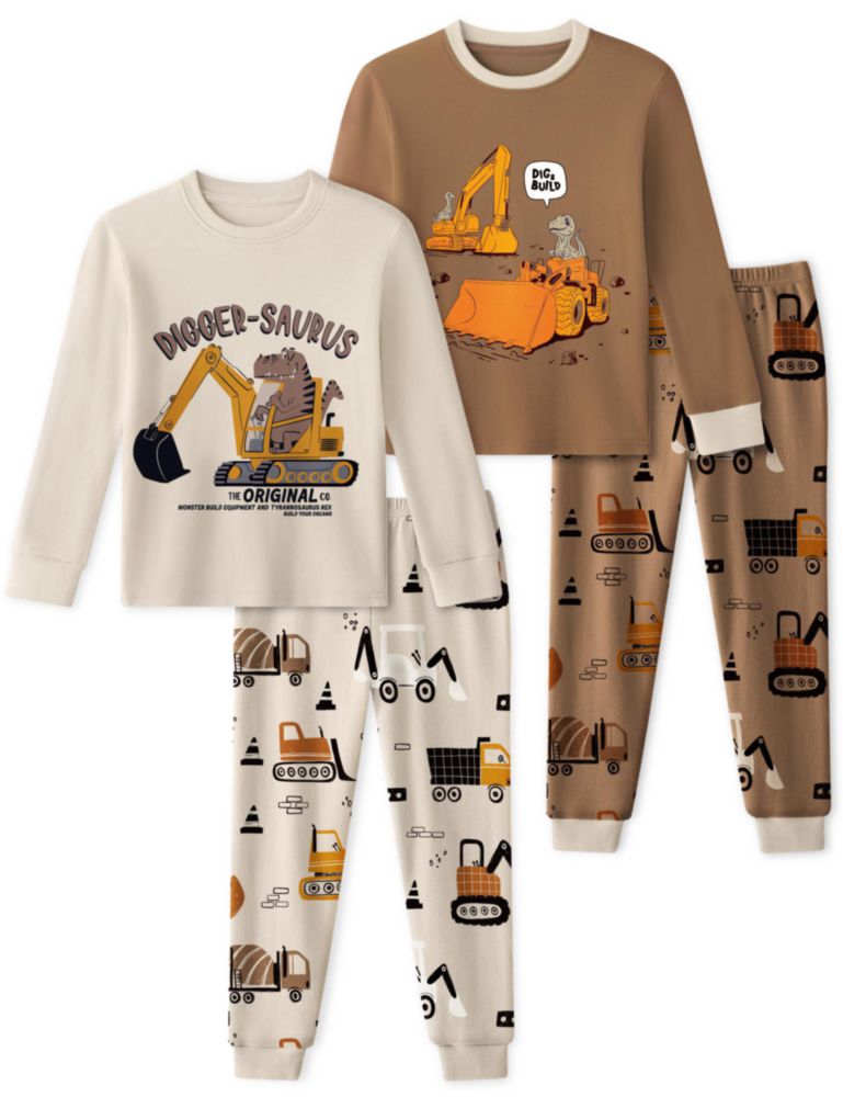 Pijama Yoofoss 3T Algodón Orgánico 4 Piezas Marrón Excavadora