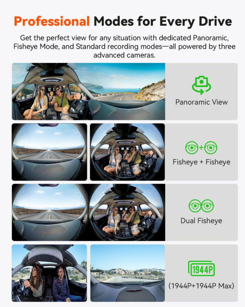 Cámara de tablero VANTRUE E360 Plus 585° ojo de pez WiFi GPS