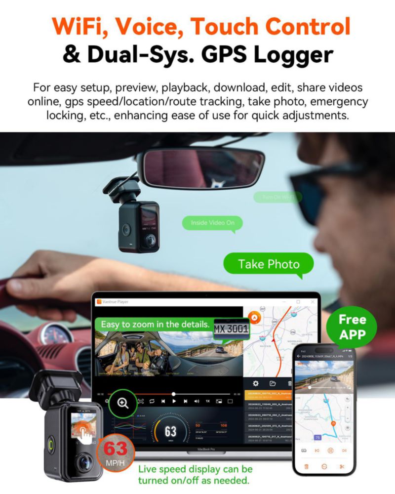 Cámara de tablero VANTRUE E360 Plus 585° ojo de pez WiFi GPS