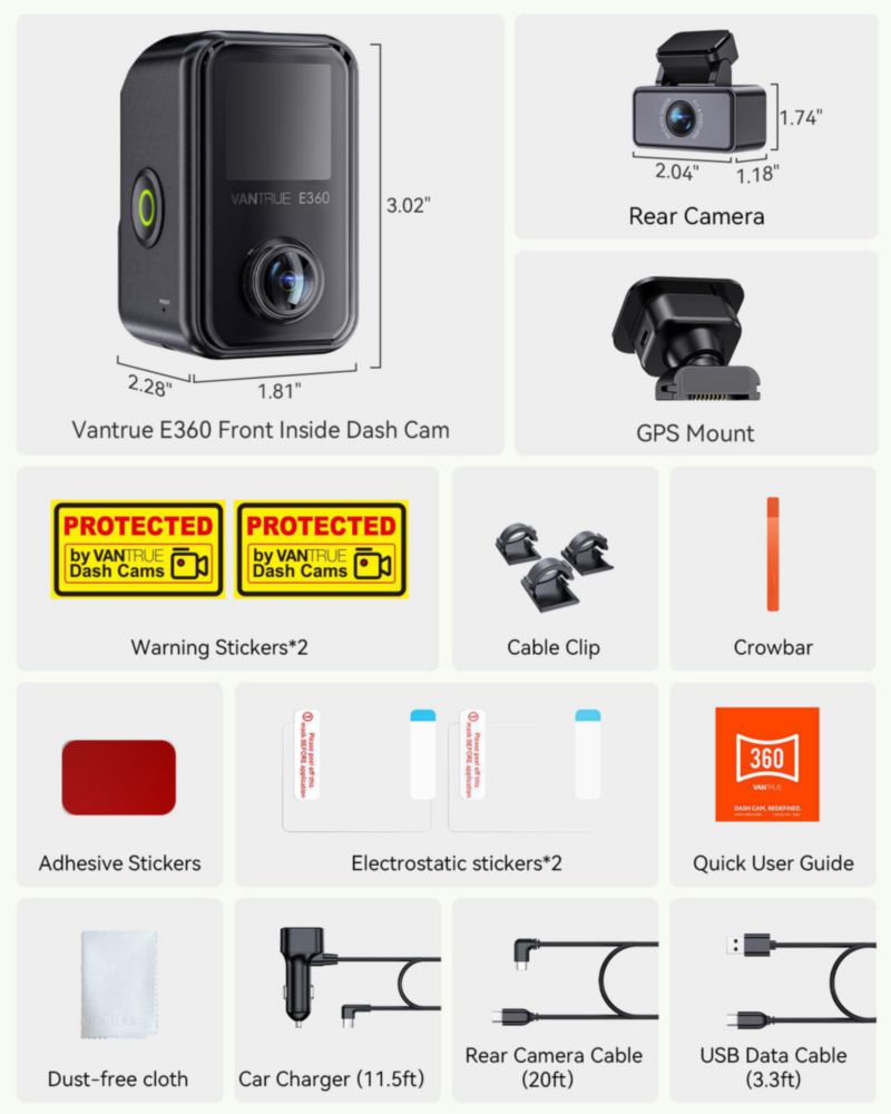 Cámara de tablero VANTRUE E360 Plus 585° ojo de pez WiFi GPS