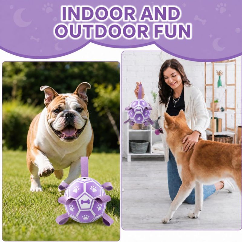 Pelota de fútbol para perros Kylinsure 15 cm con correas color morado