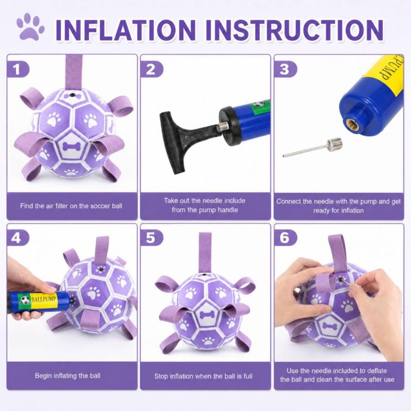 Pelota de fútbol para perros Kylinsure 15 cm con correas color morado