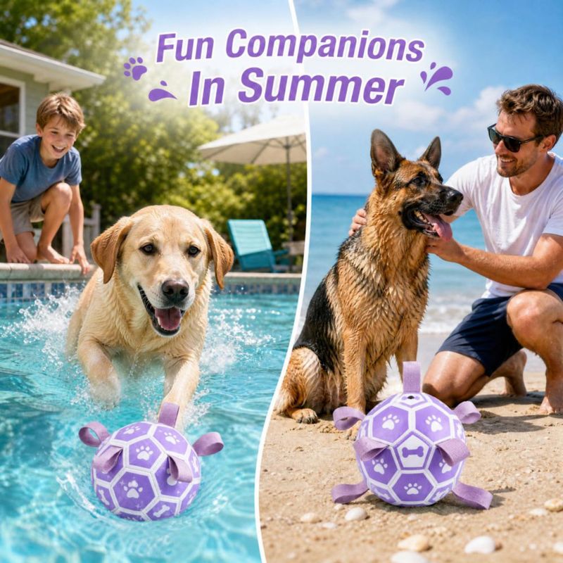 Pelota de fútbol para perros Kylinsure 15 cm con correas color morado