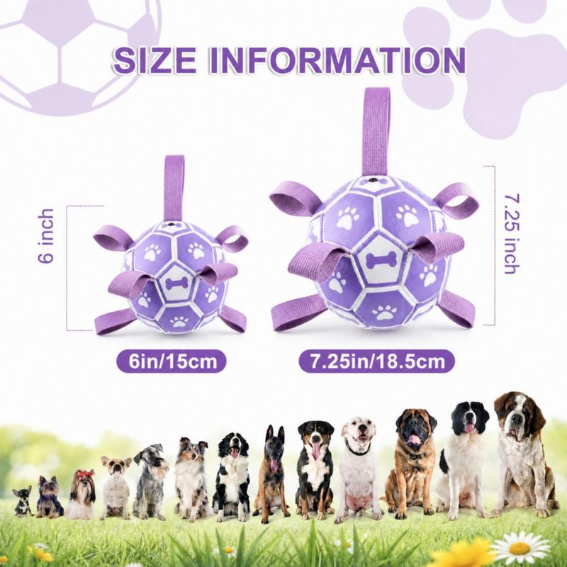 Pelota de fútbol para perros Kylinsure 15 cm con correas color morado