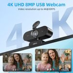 Cámara web Elelink 4K con autoenfoque y micrófonos duales USB