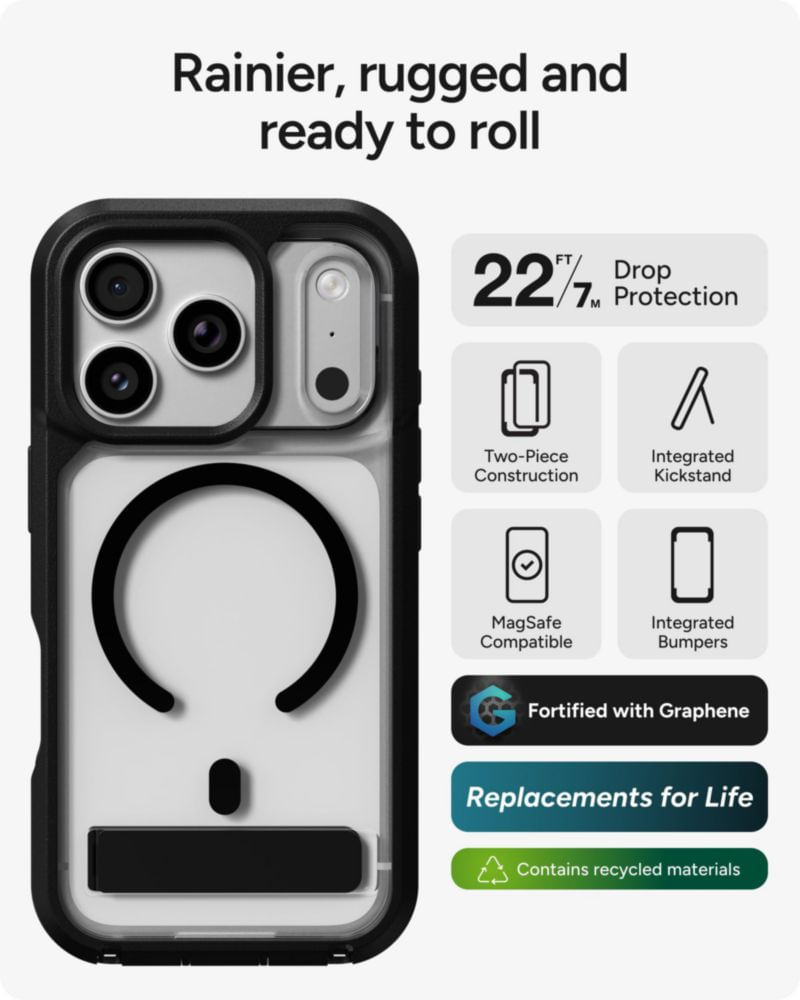 Funda ZAGG para iPhone 18/17 Pro negra con soporte
