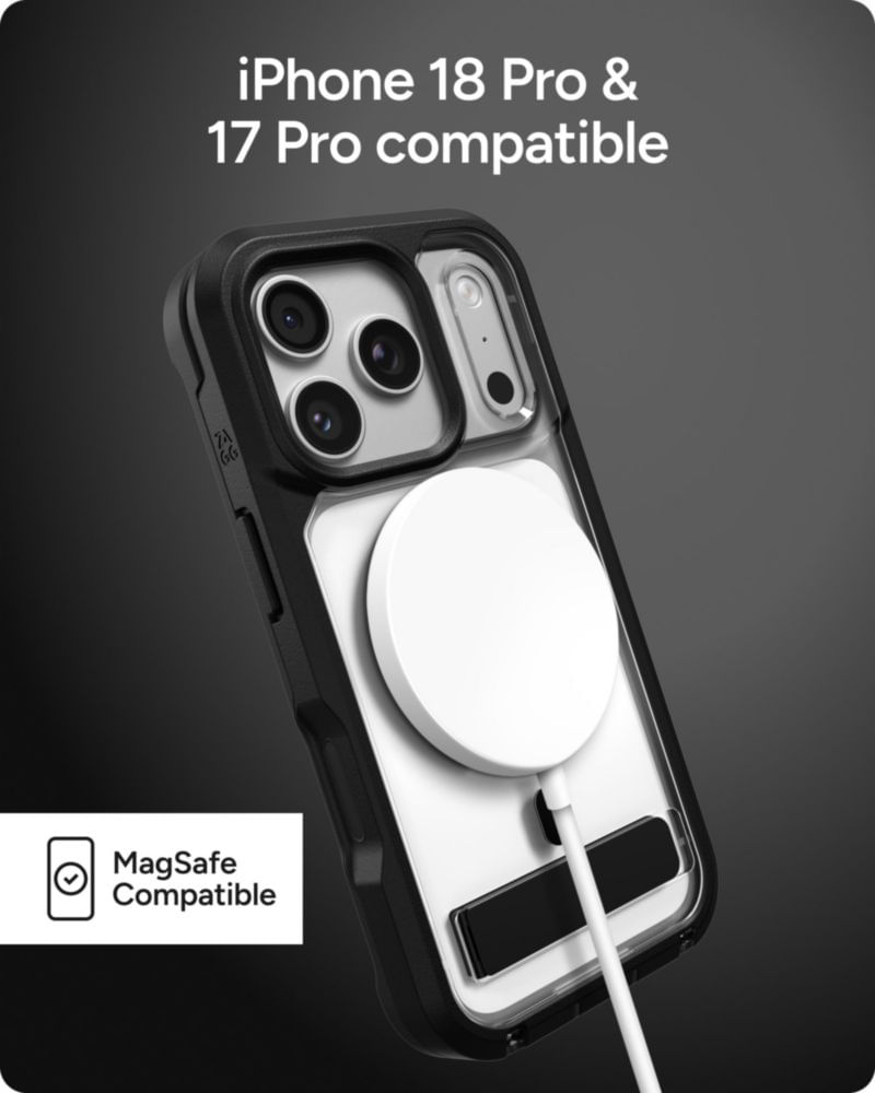 Funda ZAGG para iPhone 18/17 Pro negra con soporte