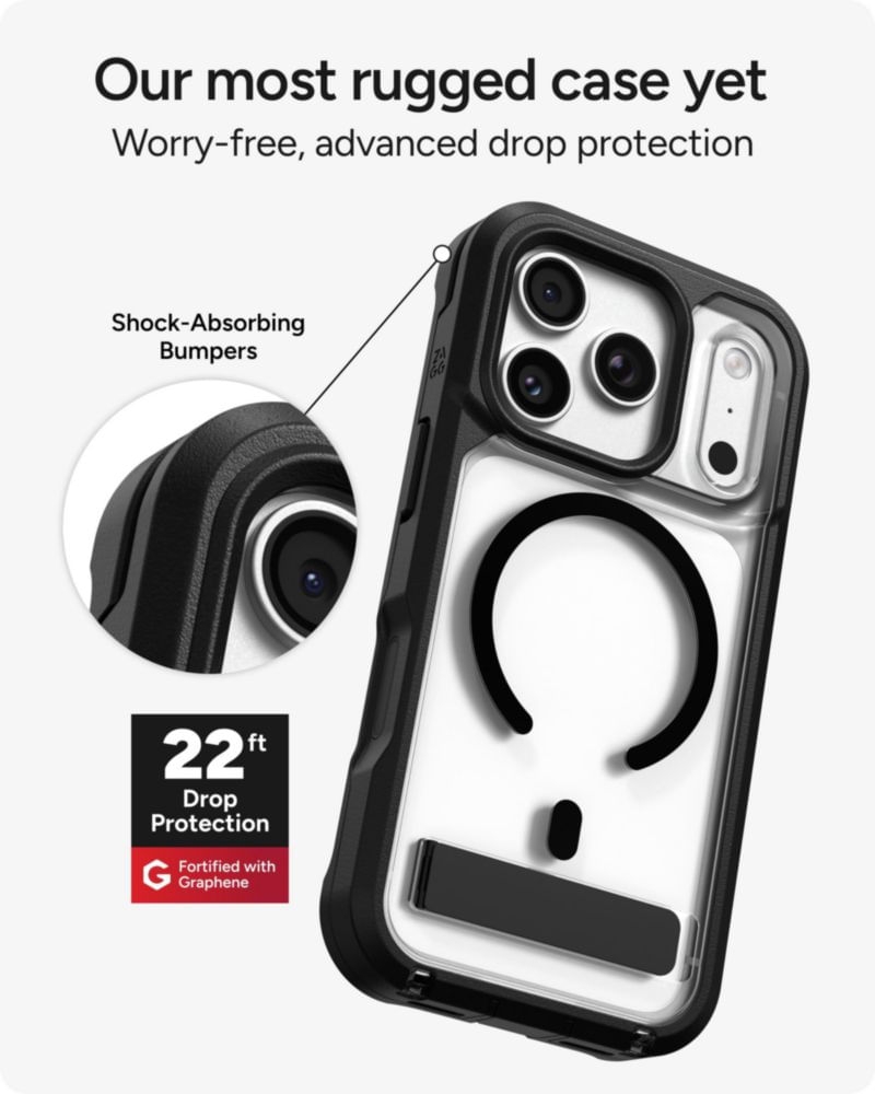 Funda ZAGG para iPhone 18/17 Pro negra con soporte