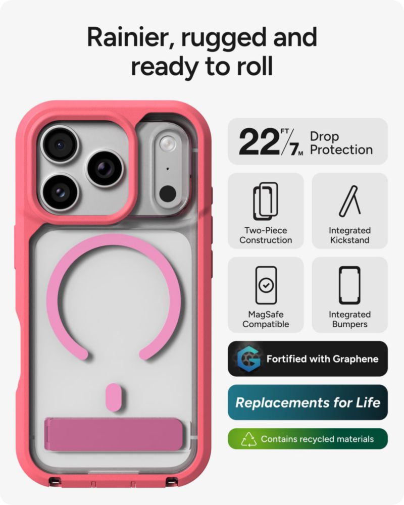 Funda ZAGG Rainier para iPhone 18/17 Pro Rosa con Soporte