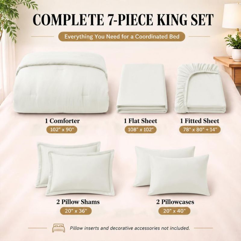 Juego de ropa de cama CozyLux King 7 piezas en color marfil microfibra