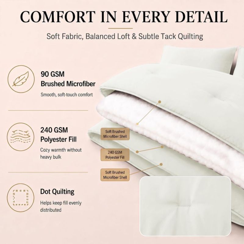 Juego de ropa de cama CozyLux King 7 piezas en color marfil microfibra