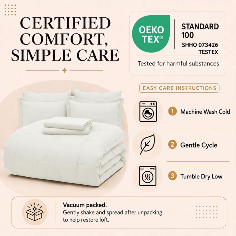 Juego de ropa de cama CozyLux King 7 piezas en color marfil microfibra