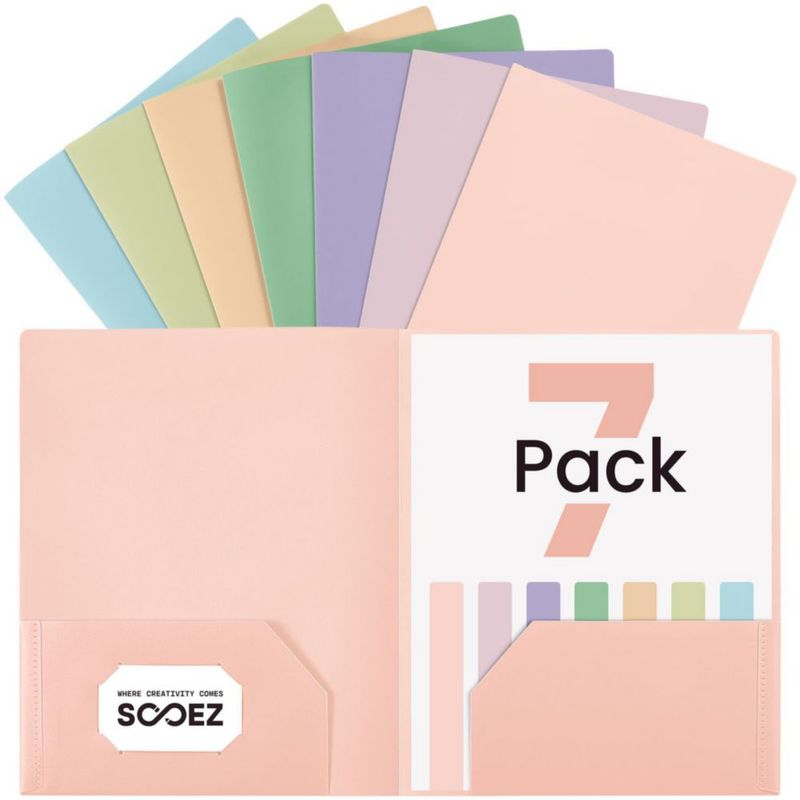 Carpeta de archivo Sooez paquete de 7 2 bolsillos con etiquetas