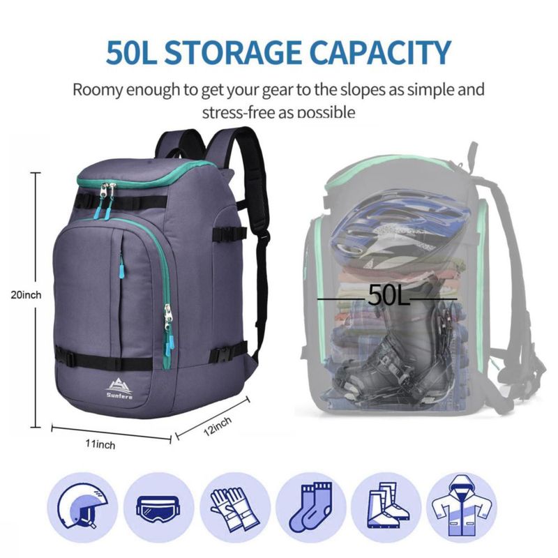 Mochila impermeable morada de 50 L para botas de esquí FeedMoo