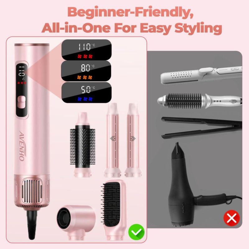 Peinador de Aire AVENHO 5 en 1 Set de Cepillo Secador Rosa