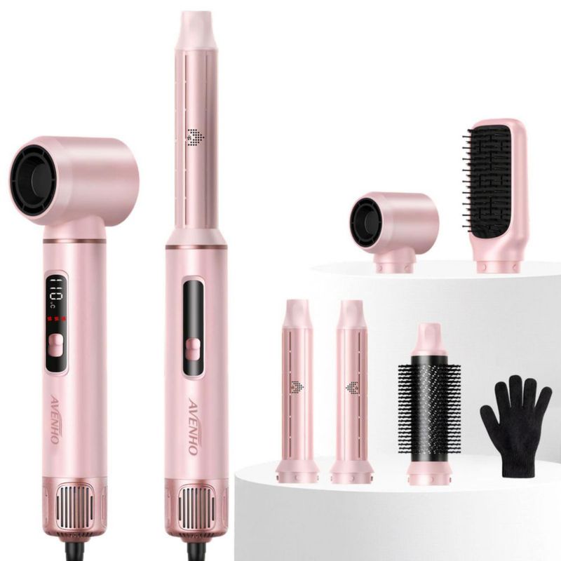 Peinador de Aire AVENHO 5 en 1 Set de Cepillo Secador Rosa