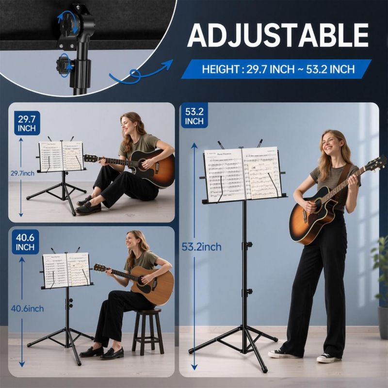 Atril para partituras MOSEN MUSIC plegable 28-55 cm negro