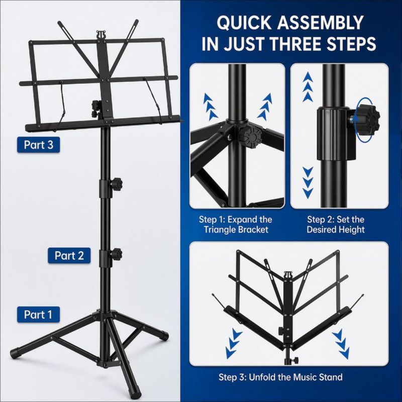 Atril para partituras MOSEN MUSIC plegable 28-55 cm negro