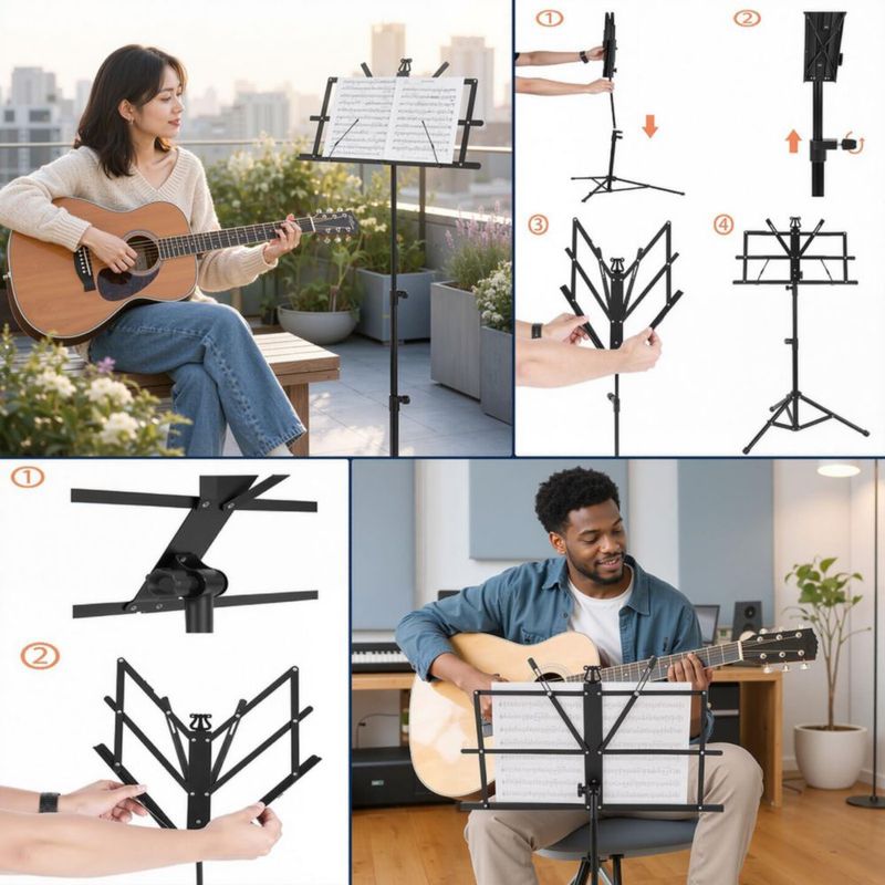 Atril para partituras MOSEN MUSIC plegable 28-55 cm negro