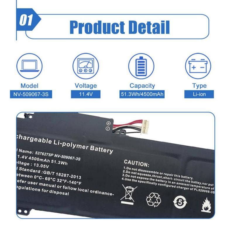 Batería de portátil Dentsing NV-509067-3S 513 Wh 114 V