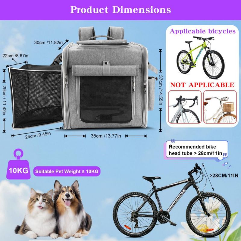 Cesta para Bicicleta Ramalto para Mascotas de 10 kg Expandible